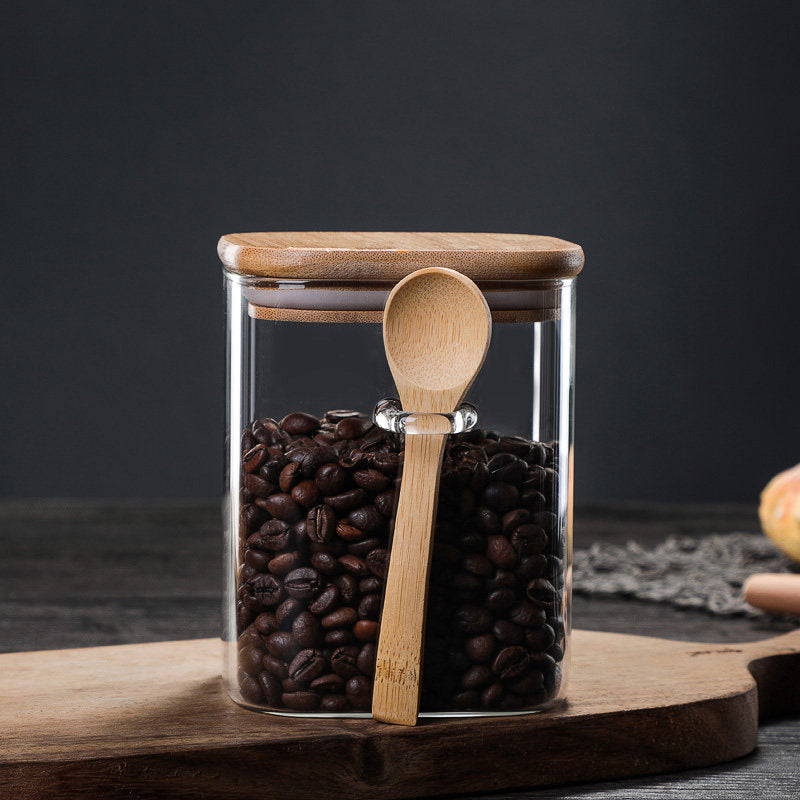 Hitzebeständiger transparenter Glasbehälter mit Holzlöffel zur Aufbewahrung von Kaffee, Tee , Zucker und Gewürzen