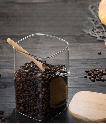 Hitzebeständiger transparenter Glasbehälter mit Holzlöffel zur Aufbewahrung von Kaffee, Tee , Zucker und Gewürzen